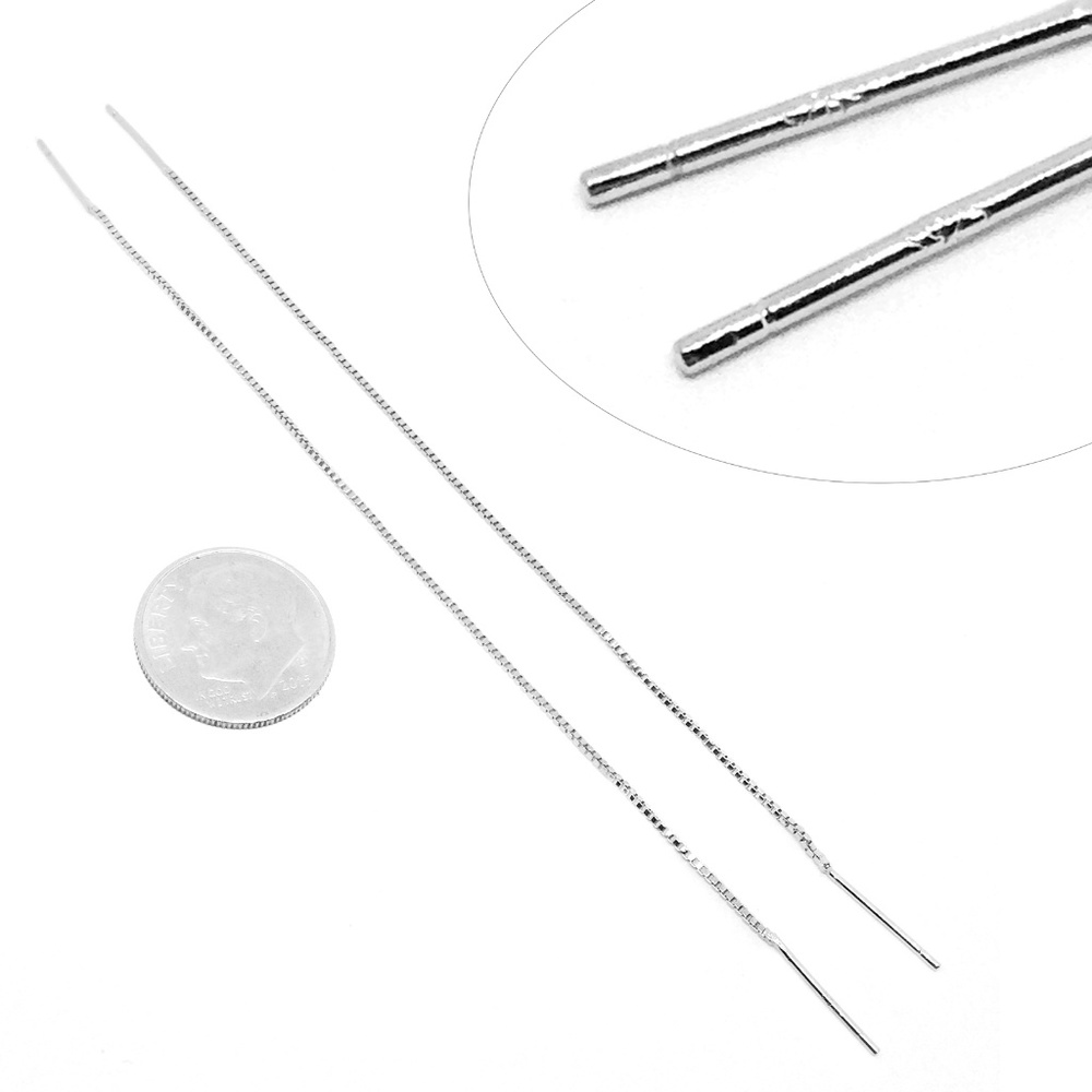 Earrings Short Threader Chain Silver Plated - Picture 2 of 4